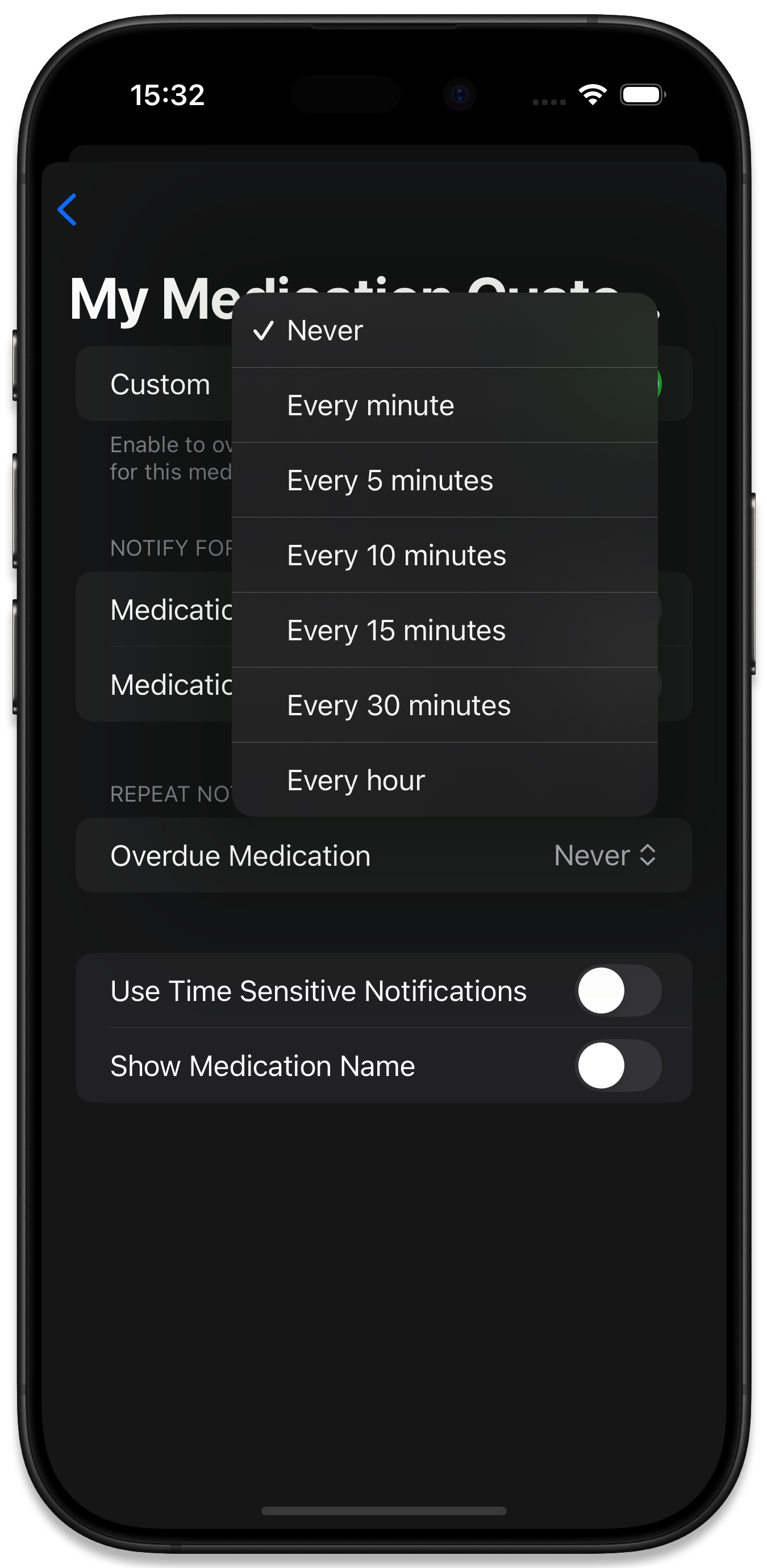 Repeat Notifications Interval Options