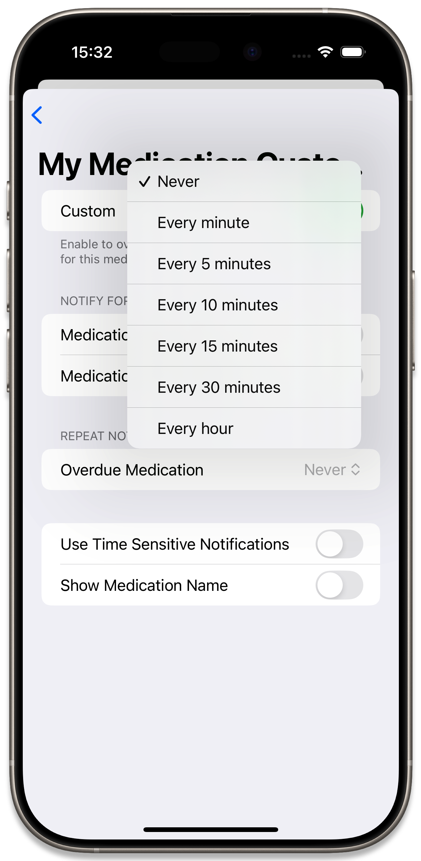 Repeat Notifications Interval Options