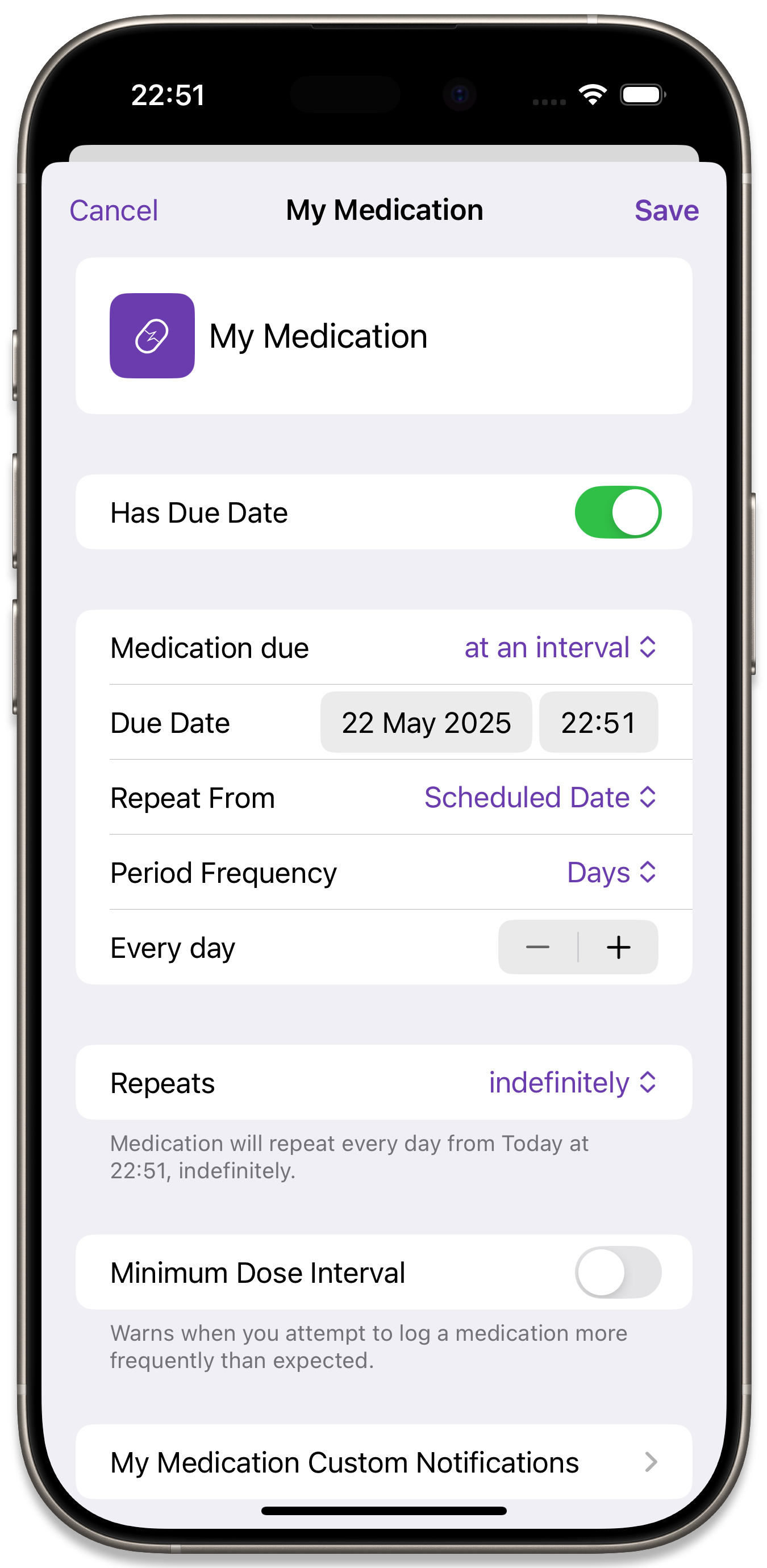 A medication due at an interval