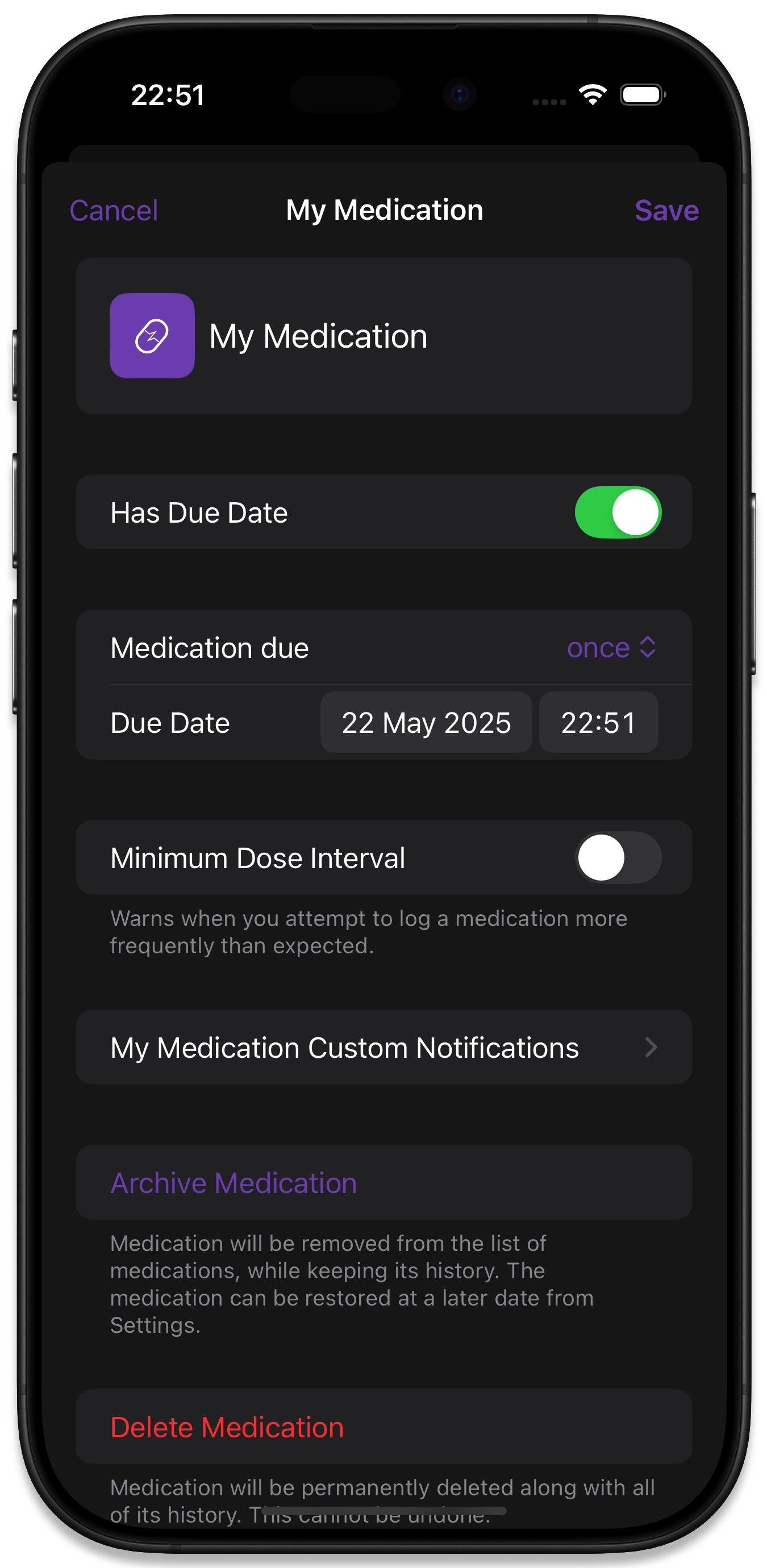 A medication due once