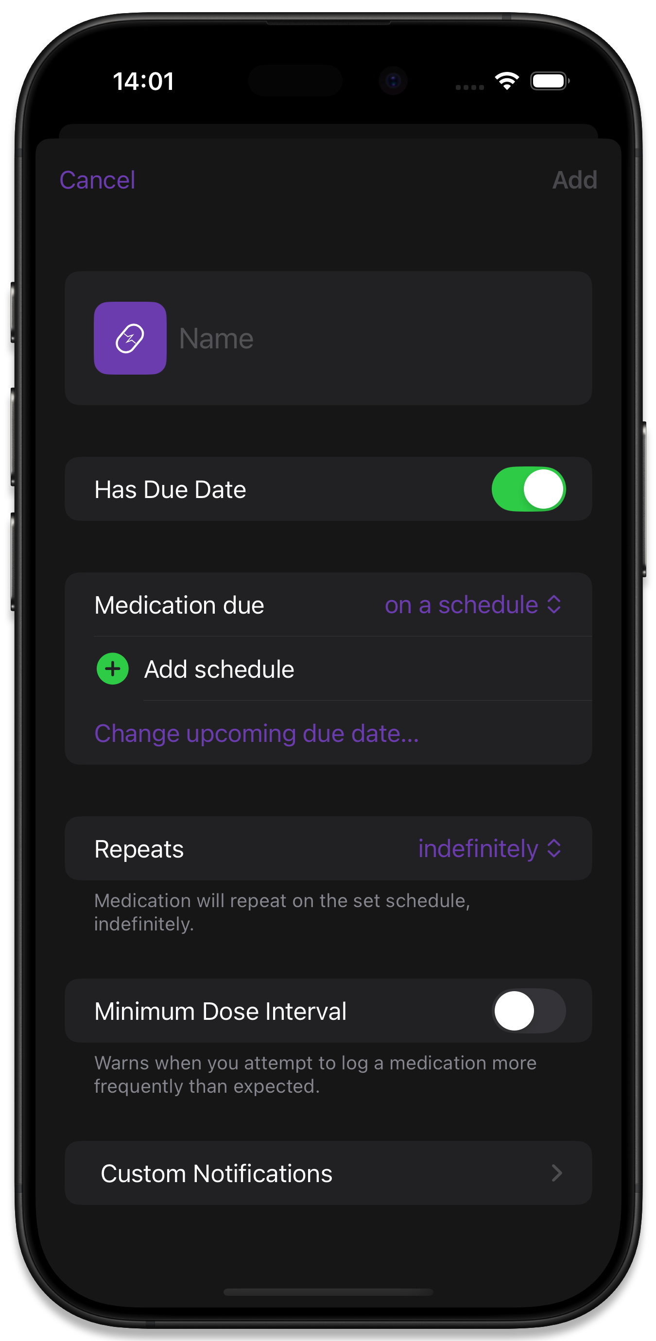 The Add Medication Popover