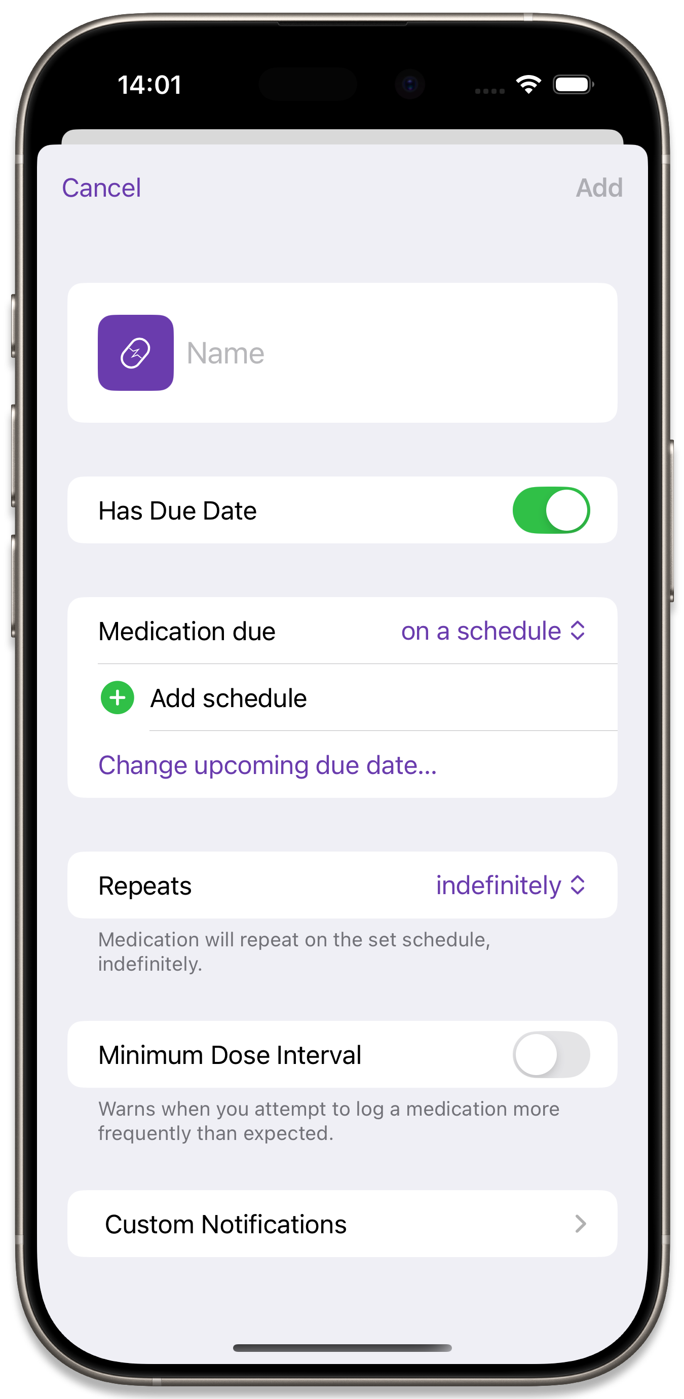 The Add Medication Popover
