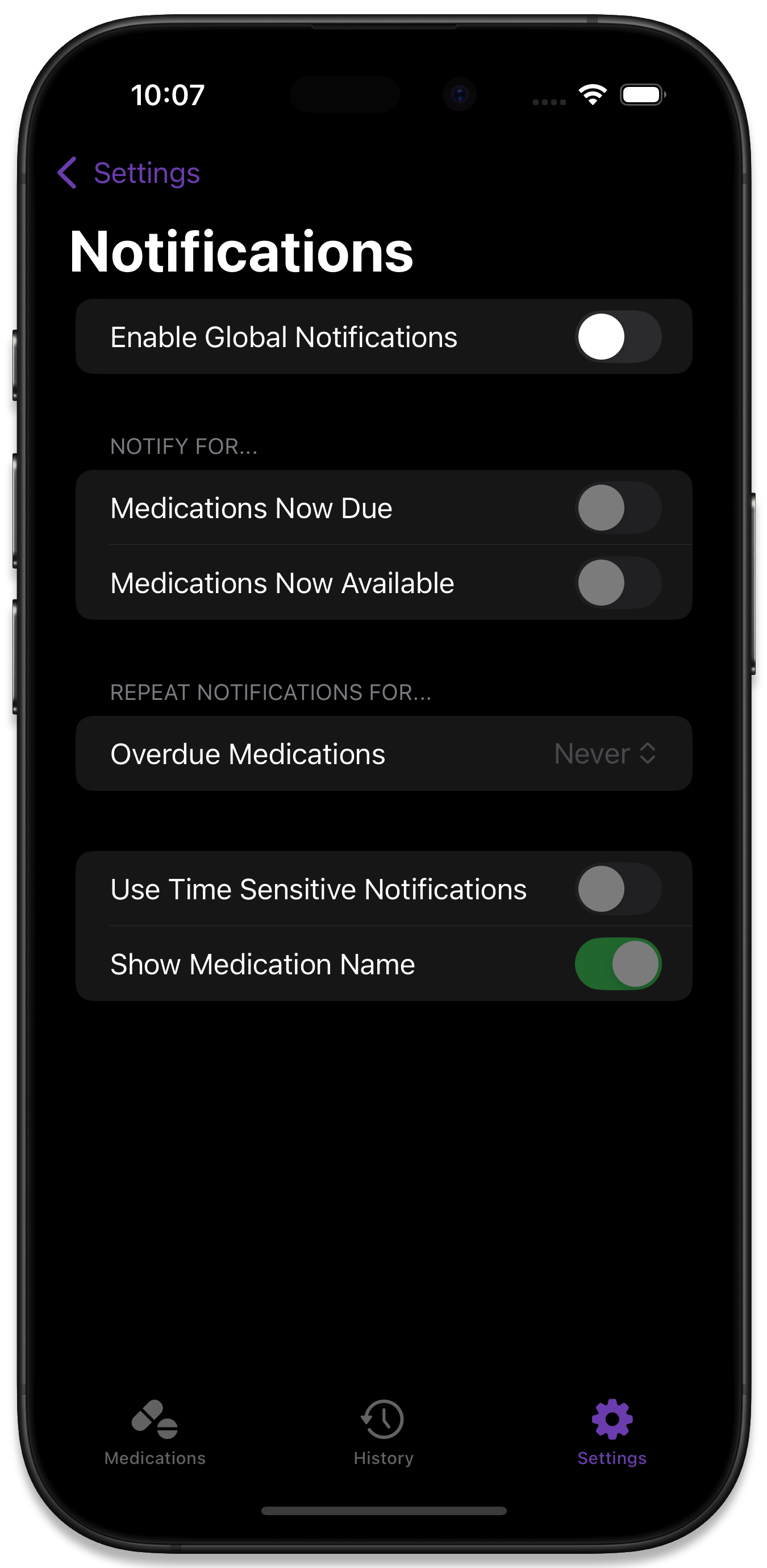 The Notifications Settings Page