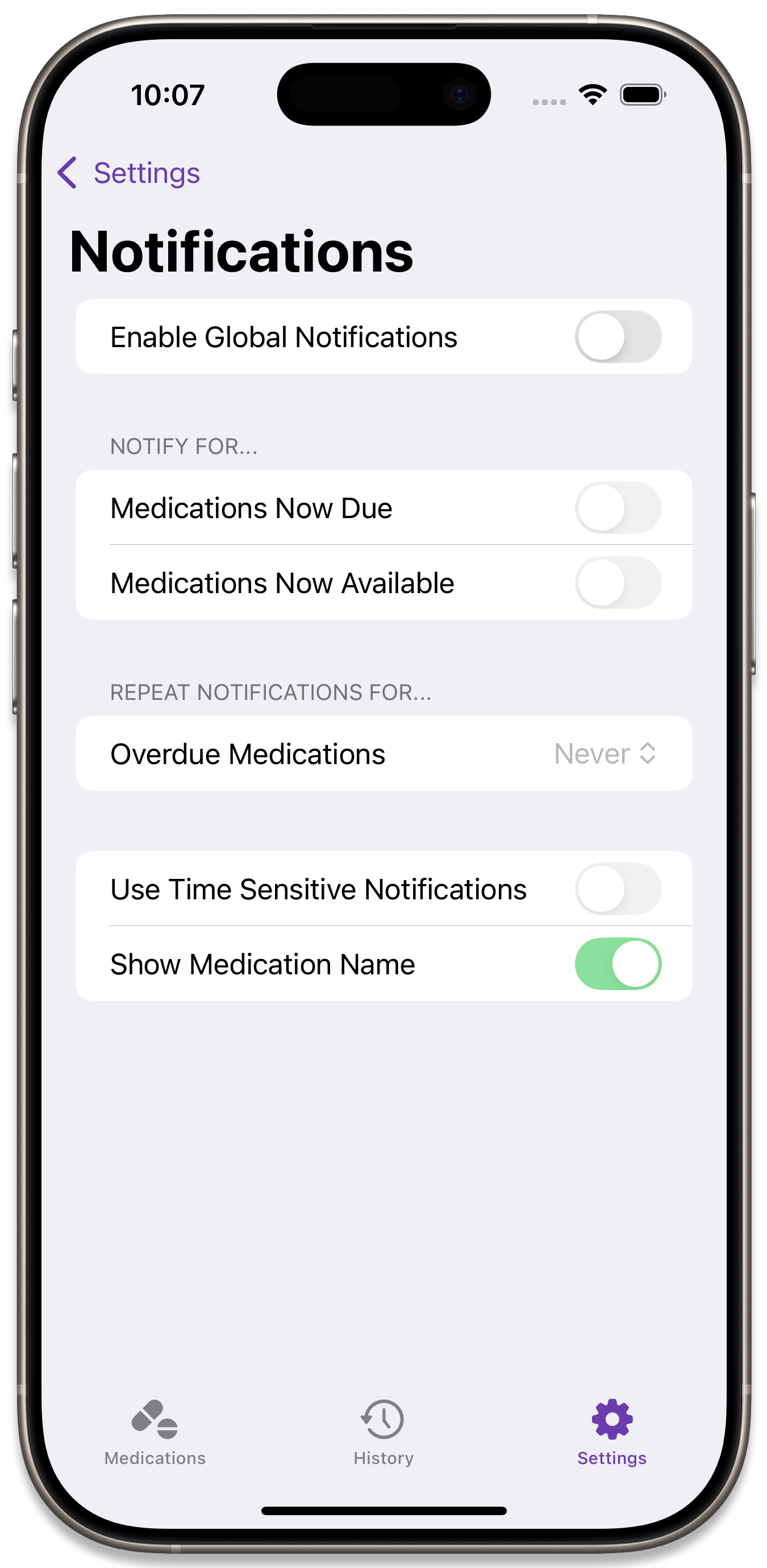 The Notifications Settings Page
