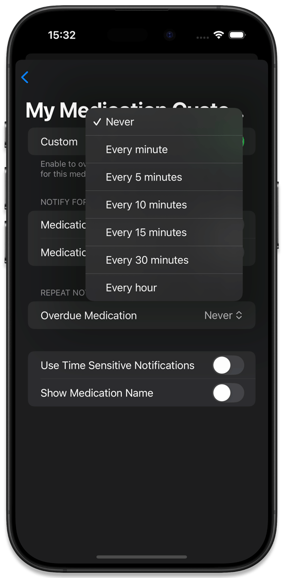 Repeat Notifications Interval Options