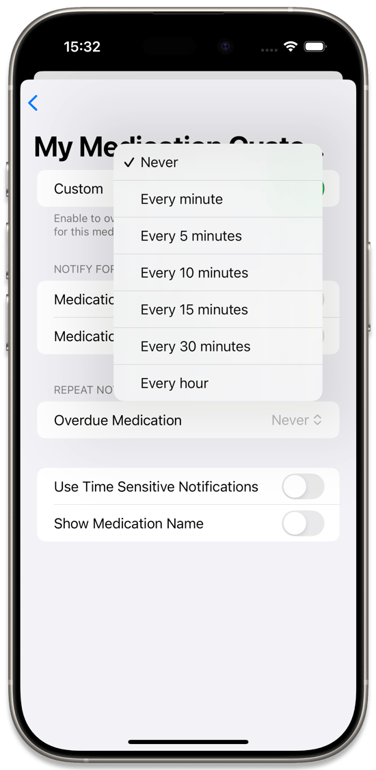Repeat Notifications Interval Options