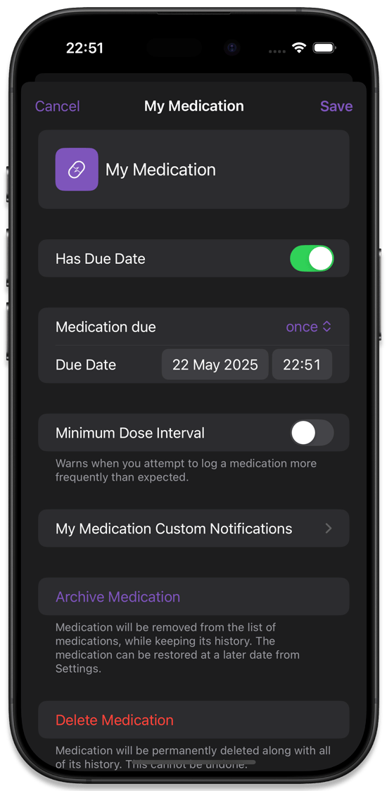 A medication due once
