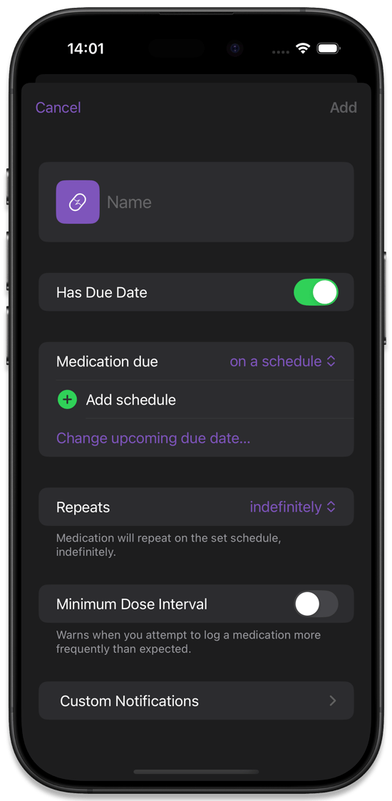 The Add Medication Popover