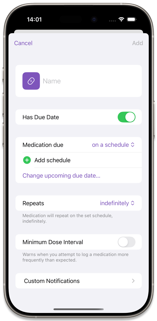 The Add Medication Popover