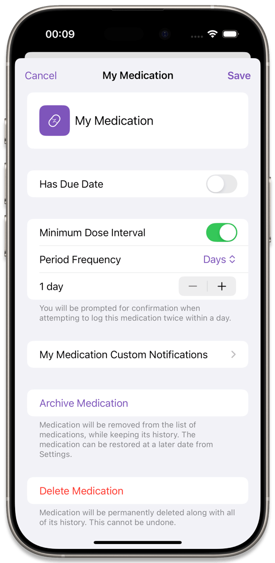 A medication due on a schedule