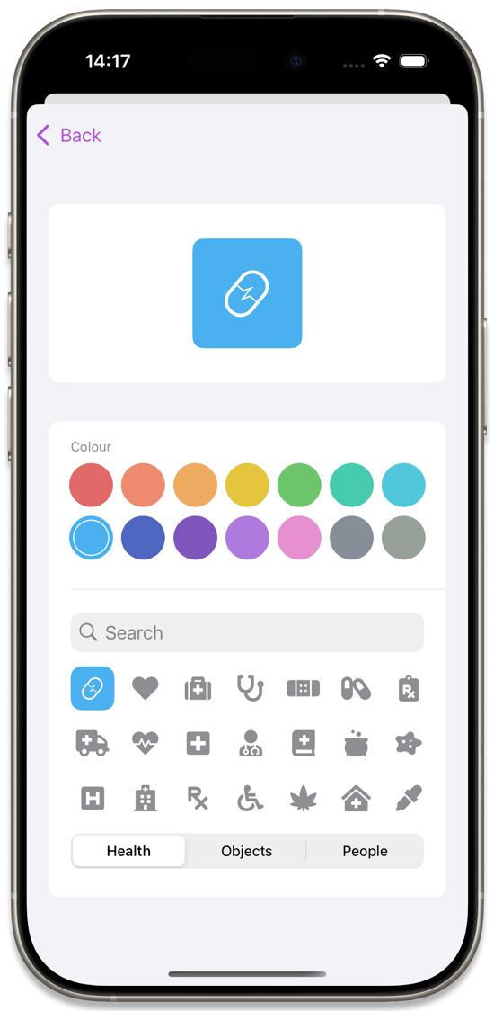 Selecting a custom icon and colour