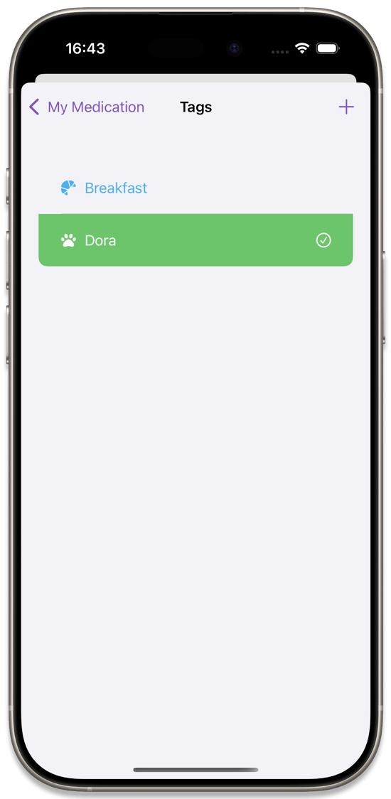 A list of tags available to add to a medication