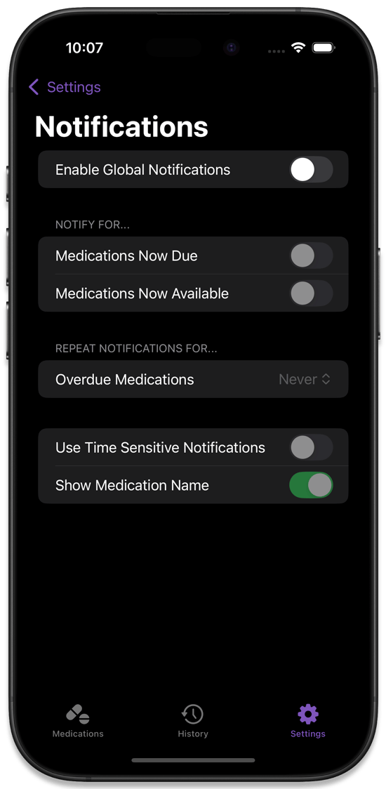 The Notifications Settings Page