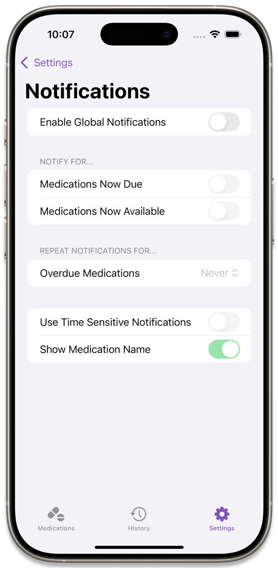 The Notifications Settings Page