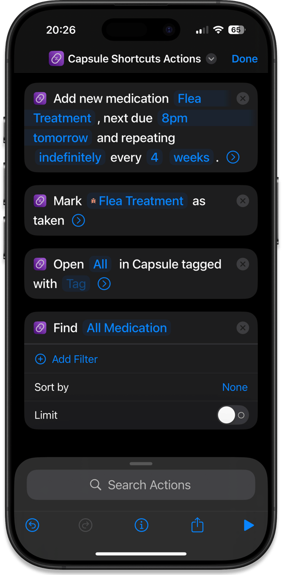 Capsule's Shortcuts Actions